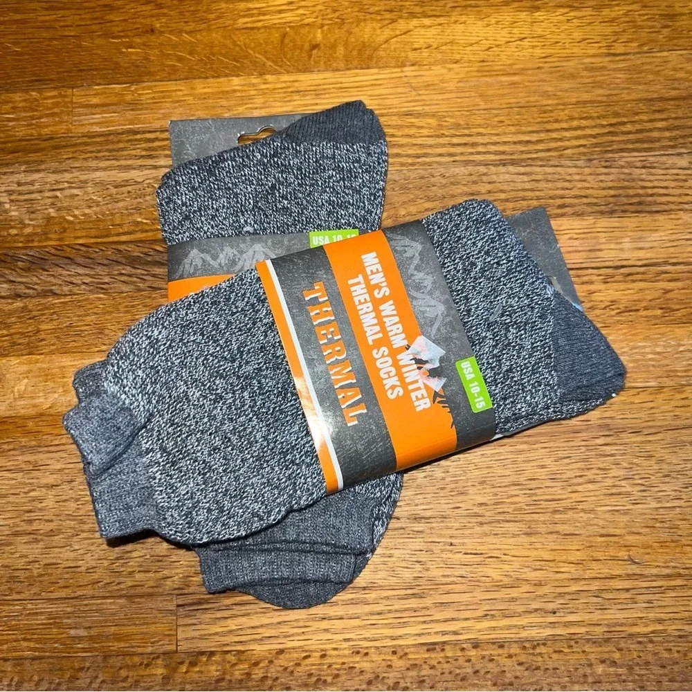 Pair of New Men's USA 10-15 Warm Winter Thermal Heathered Gray Tall‎ Socks
